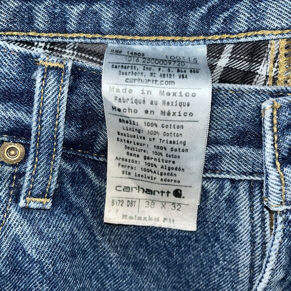 CARHARTT Relaxed Fit Flannel Lined Blue Jeans Mens Men’s 38x32 - Picture 2 of 3